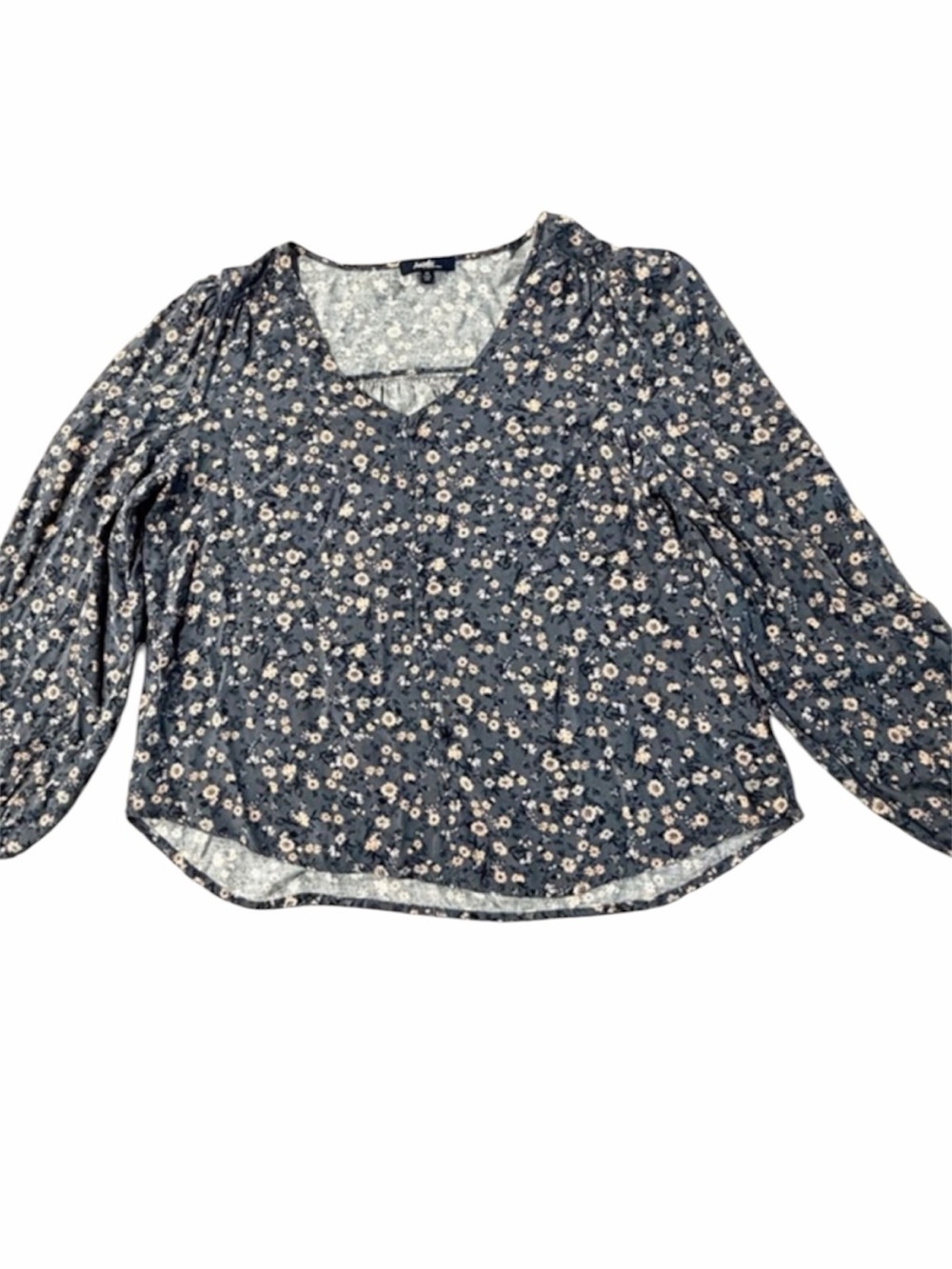 Angels Forever Young Size Medium Navy Floral V-Neck Long Sleeve Blouse.
